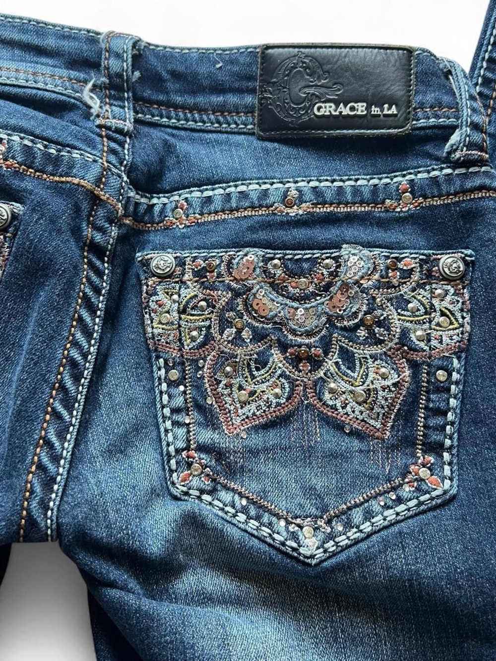Grace in LA Blue Bootcut Jeans with Embellished Back Pocket